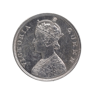 Silver One Rupee Coin of Victoria Queen of Bombay Mint of 1862.