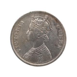 Silver One Rupee Coin of Victoria Queen of Bombay MInt of 1862.