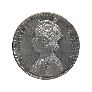 Silver One Rupee Coin of Victoria Queen of Bombay Mint of 1862.