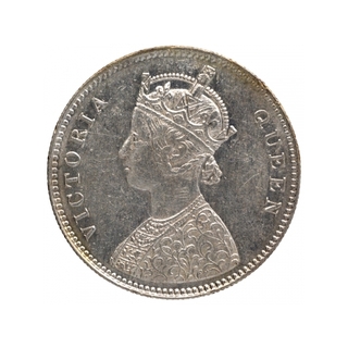 Silver One Rupee Coin of Victoria Queen of Bombay Mint of 1862.