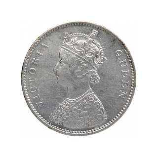 Silver One Rupee Coin of Victoria Queen of Bombay Mint of 1862.