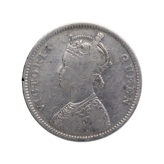 Silver One Rupee Coin of Victoria Queen of Bombay Mint of 1862.