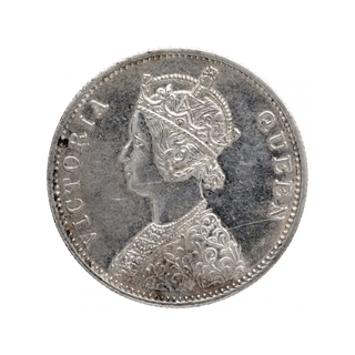 Silver One Rupee Coin of Victoria Queen of Bombay Mint of 1874.