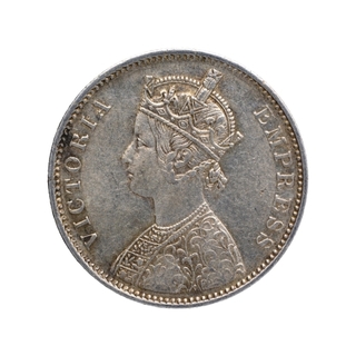 Silver One Rupee Coin of Victoria Empress of Bombay Mint of 1878.