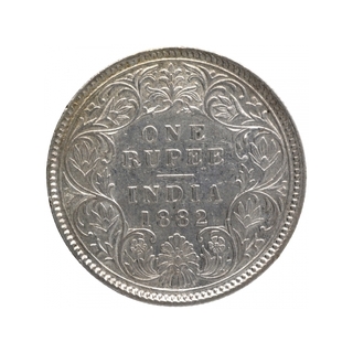 Silver One Rupee Coin of Victoria Empress of Calcutta Mint of 1882.