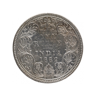 Silver One Rupee Coin of Victoria Empress of Bombay Mint of 1882.