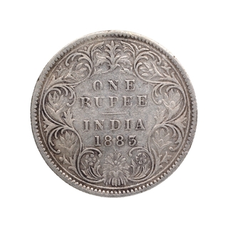 Silver One Rupee Coin of Victoria Empress of Bombay Mint of 1883.