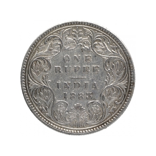 Silver One Rupee Coin of Victoria Empress of Bombay Mint of 1883.