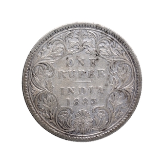 Silver One Rupee Coin of Victoria Empress of Bombay Mint of 1883.