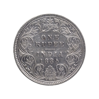 Silver One Rupee Coin of Victoria Empress of Calcutta Mint of 1885.