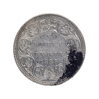 Silver One Rupee Coin of Victoria Empress of Bombay Mint of 1885.