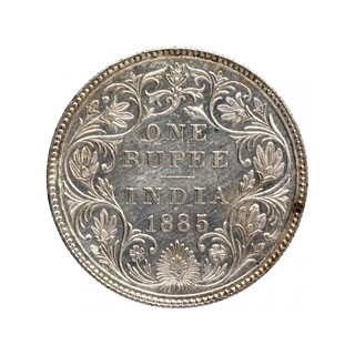 Silver One Rupee Coin of Victoria Empress of Bombay Mint of 1885.