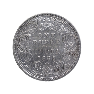 Silver One Rupee Coin of Victoria Empress of Bombay Mint of 1885.