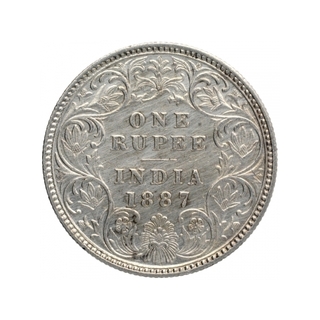 Silver One Rupee Coin of Victoria Empress of  Bombay Mint of 1887.