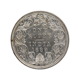 Silver One Rupee Coin of Victoria Empress of Bombay Mint of 1889.