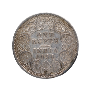 Silver One Rupee Coin of Victoria Empress of Calcutta Mint of 1890.