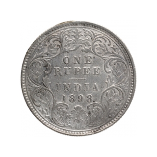 Silver One Rupee Coin of Victoria Empress of Calcutta Mint of 1898.