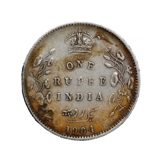 Silver One Rupee Coin of King Edward VII of Bombay Mint of 1904.