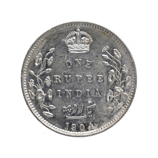 Silver One Rupee Coin of King Edward VII of Bombay Mint of 1904.