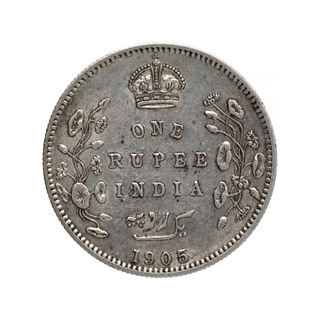 Silver One Rupee Coin of King Edward VII of Calcutta Mint of 1905.