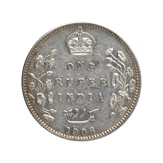 Silver One Rupee Coin of King Edward VII of Bombay Mint of 1906.