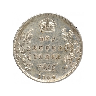 Silver One Rupee Coin of King Edward VII of Calcutta Mint of 1909.