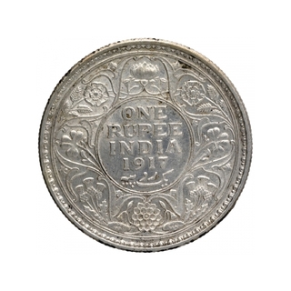 Silver One Rupee Coin of King George V of Calcutta Mint of 1917.