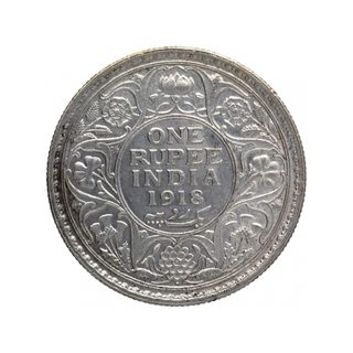 Silver One Rupee Coin of King George V of Bombay Mint of 1918.