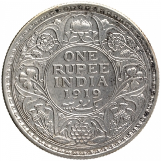 Silver One Rupee Coin of King George V of Calcutta Mint of 1919.