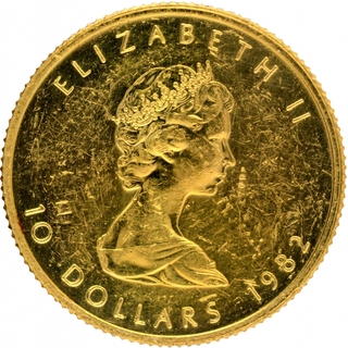 Gold Ten Dollars Coin of Elizabeth II of Canada.