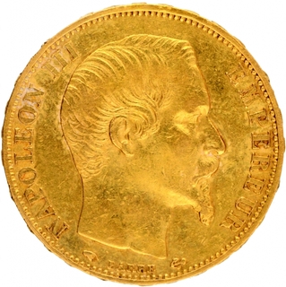 Gold Twenty Francs Coin of Nepolean III of France.