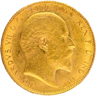 Gold Sovereign Coin of King Edward VII of United Kingdom of 1908.