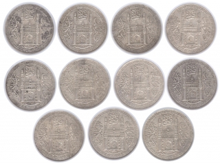 Lot of Eleven Silver Rupee Coins of Mir Usman Ali Khan of Hyderabad State.