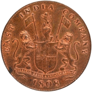 Copper Twenty Cash Coin of Soho Mint of Madras Presidency.