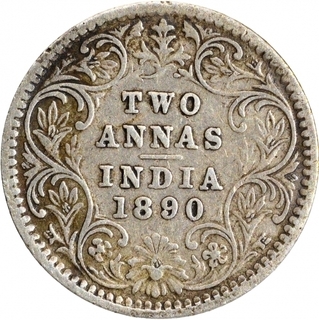 Silver Two Annas Coin of Victoria Empress of Bombay Mint of 1890.