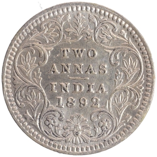 Silver Two Annas Coin of Victoria Empress of Calcutta Mint of 1892.