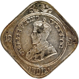 Cupro Nickel Two Annas Coin of King George V of Calcutta Mint of 1934.