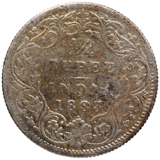 Silver Quarter Rupee Coin of Victoria Empress of Bombay Mint of 1883.