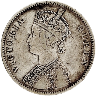 Silver One Rupee Coin of Victoria Queen of Bombay Mint of 1862.