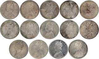 Silver One Rupee Cons of Victoria Queen and Empress of Bombay Mint of Different Years.