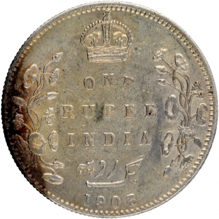 Silver One Rupee Coin of King Edward Coin of Bombay Mint of 1908.