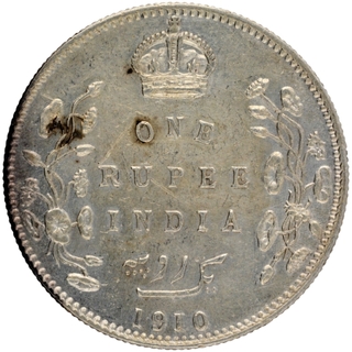 Silver One Rupee Coin of King Edward VII of Bombay Mint of 1910.