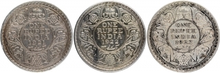 Silver One Rupee Coins of King George V of Bombay Mint of 1921 and 1922.