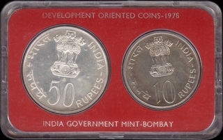 Silver UNC Set of Food & Work for All of Bombay Mint of 1976.