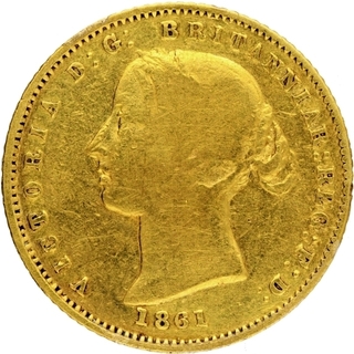 Gold Half Sovereign Coin of Queen Victoria of Australia of 1861.