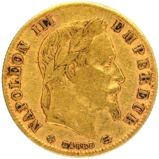 Gold Five Francs Coin of Nepoleon III of France of 1866.