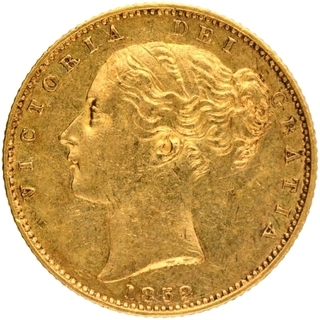 Gold Sovereign Coin of Queen Victoria of United Kingdom of 1852.