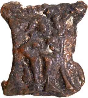 Cast Copper Damru shaped Coin of Kaushambi Region.