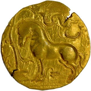 Gupta Dynasty Extremely Rare Gold Dinar Coin of Samudragupta of Ashvamedha type.