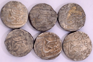 Daulatgarh Mint Lot of Six Coins Silver Rupee in the name of Muhammad Akbar II of Bhopal State.